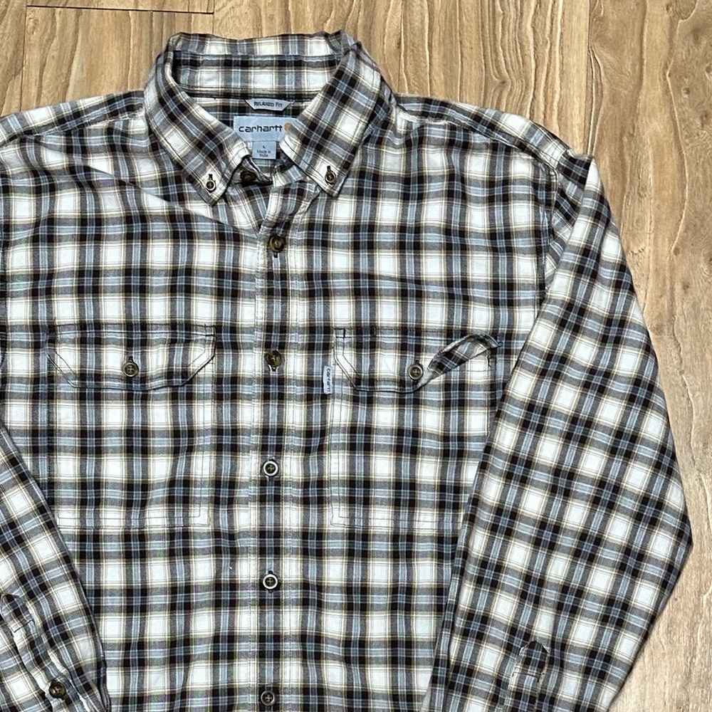 **CARHARTT** relaxed fit plaid button down SIZE LARGE